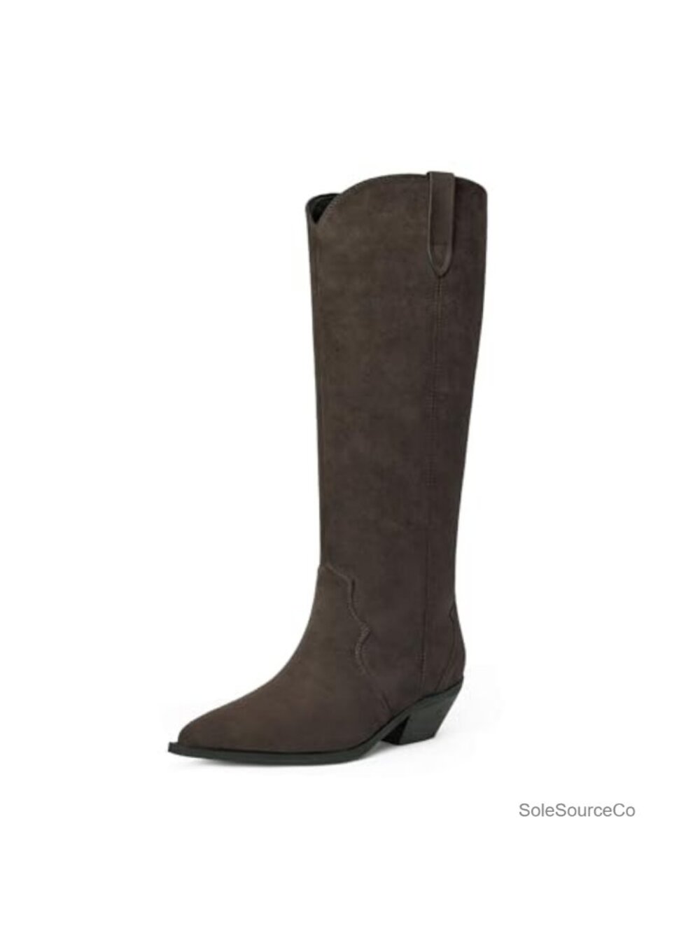 Women's Knee High Boots Pointed Toe Chunky Heel Pull-On Faux Suede Riding Boots